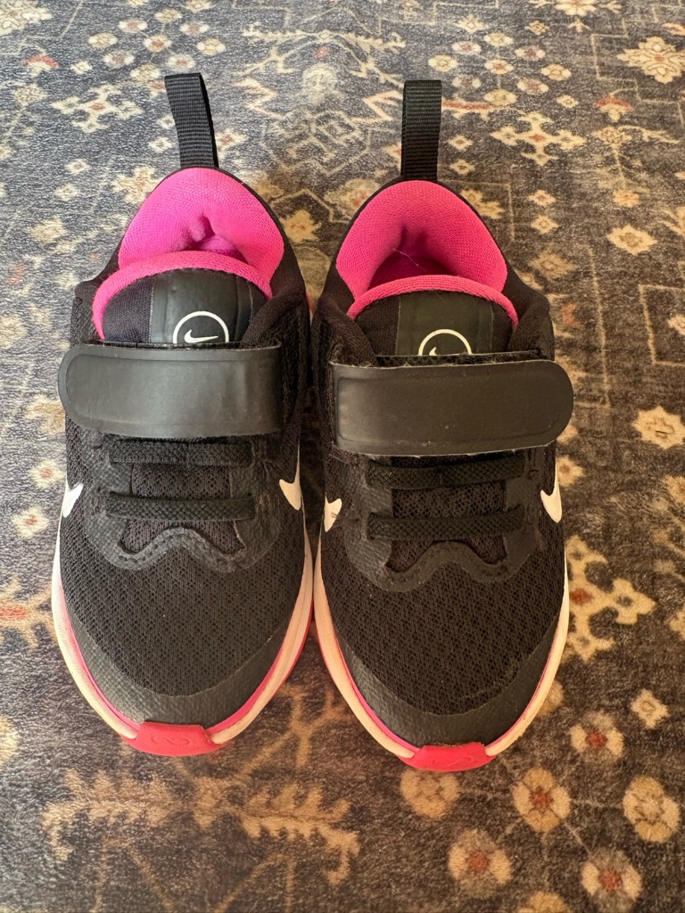 Nike Kids Black and Hot Pink Hook-and-Loop Sneakers